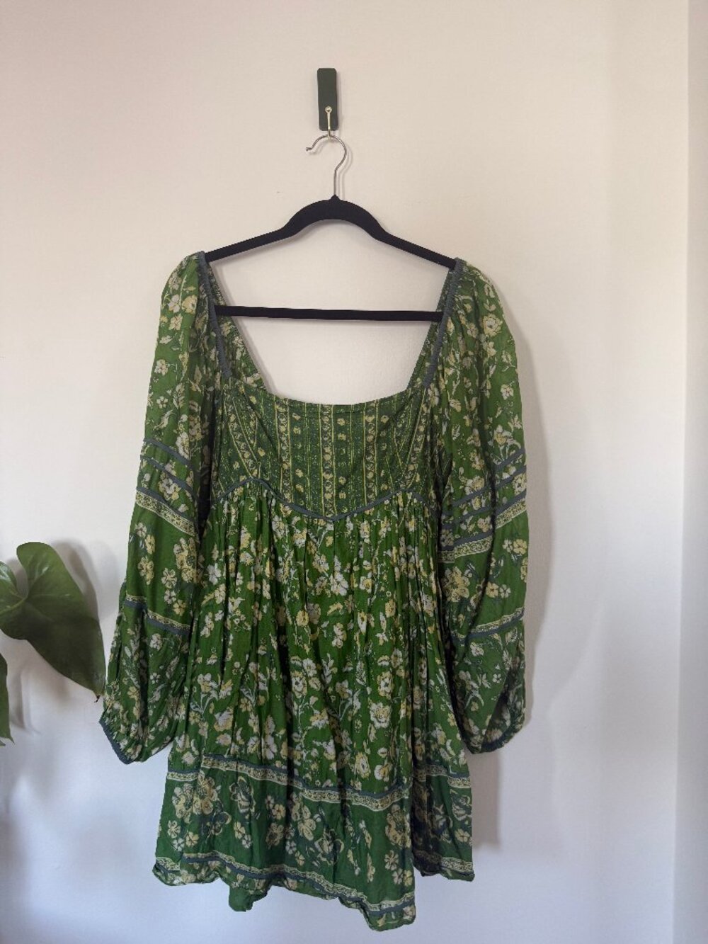 Free People Floral Smocked Mini Dress Green Size M